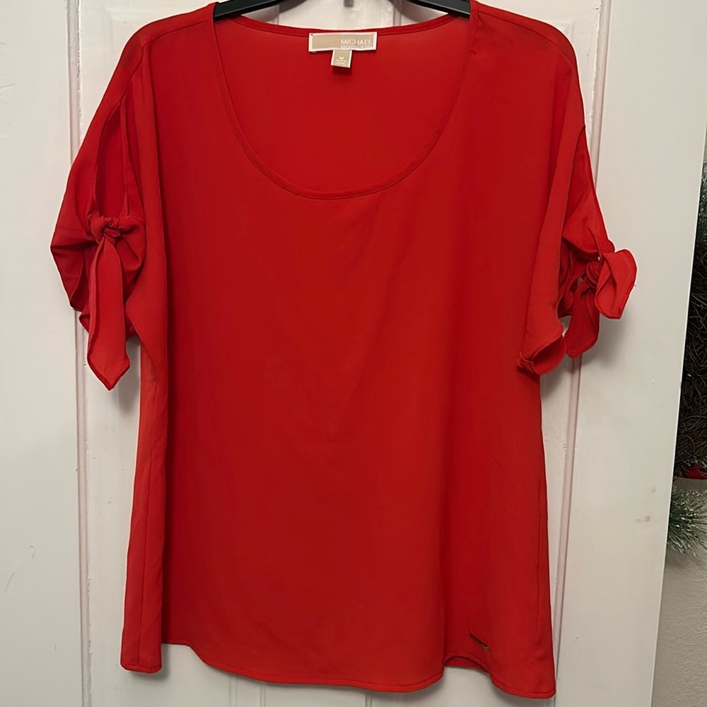 MICHAEL Michael Kors Red Tie Sleeve Top Medium